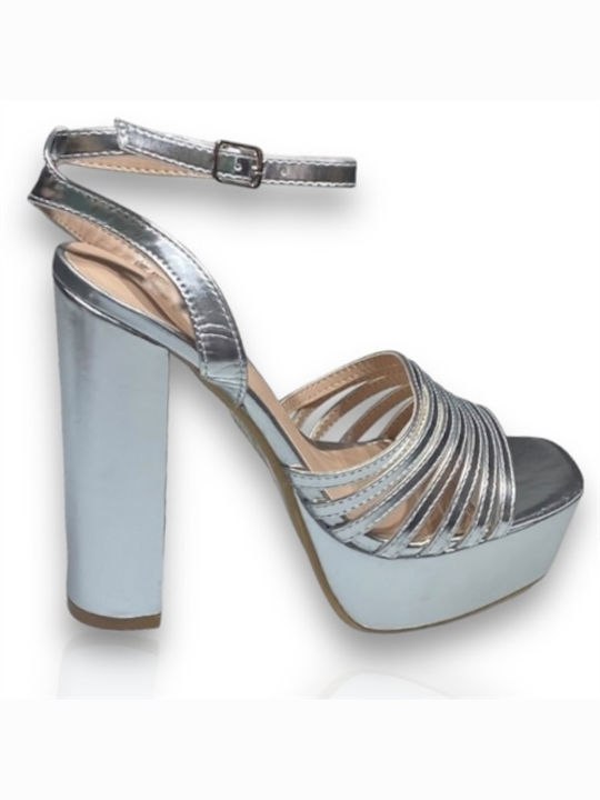 Siamoshoes Platform Synthetic Leather Women's Sandals Silver with High Heel