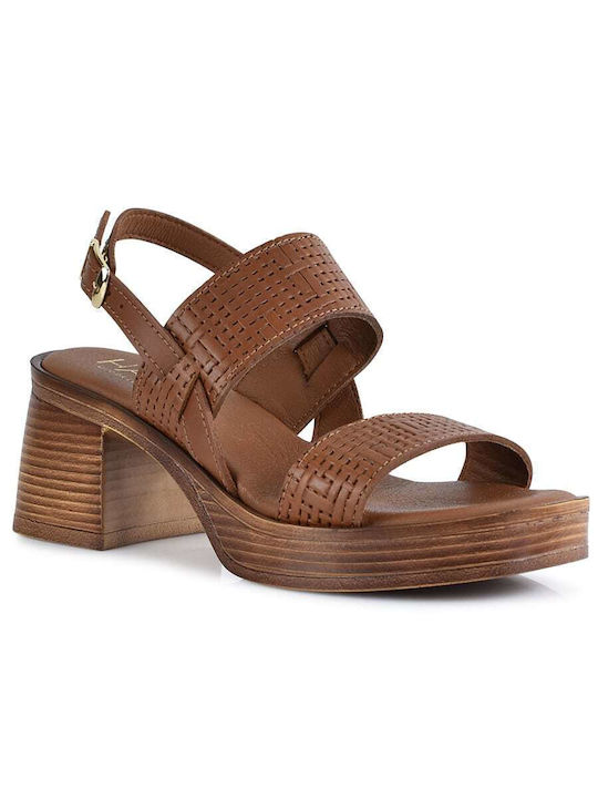 Harris Leather Women's Sandals Tabac Brown with Medium Heel