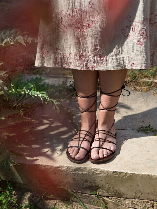 ΞΞ Roustika Leder Damen Flache Sandalen in Braun Farbe