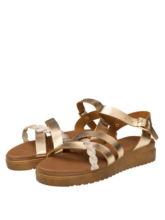 J&C Leather Women's Flat Sandals in Gold Color