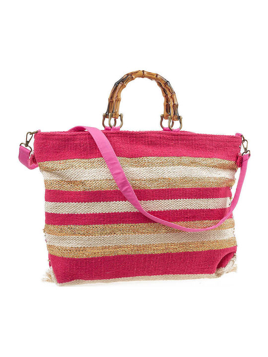Verde Stoff Strandtasche Fuchsia