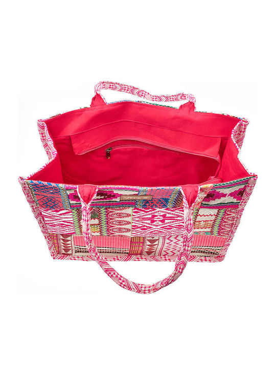Verde Stoff Strandtasche Fuchsia