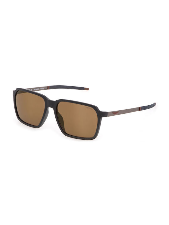 Police Men's Sunglasses with Brown Plastic Frame and Brown Lens SPLL16 V78X