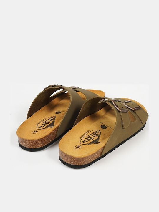 Leather Women's Flat Sandals Anatomic Nobuck Kaki
