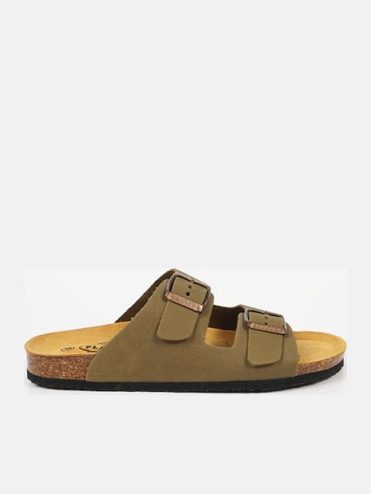 Leather Women's Flat Sandals Anatomic Nobuck Kaki