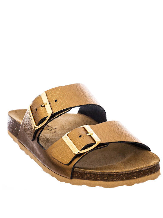 Tsoumpas Leder Damen Flache Sandalen Bronze