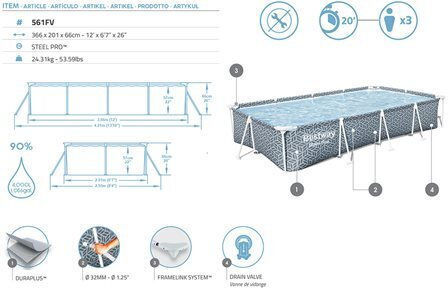 Bestway Steel Pro Swimming Pool with Metallic Frame 366x201x66cm Gray