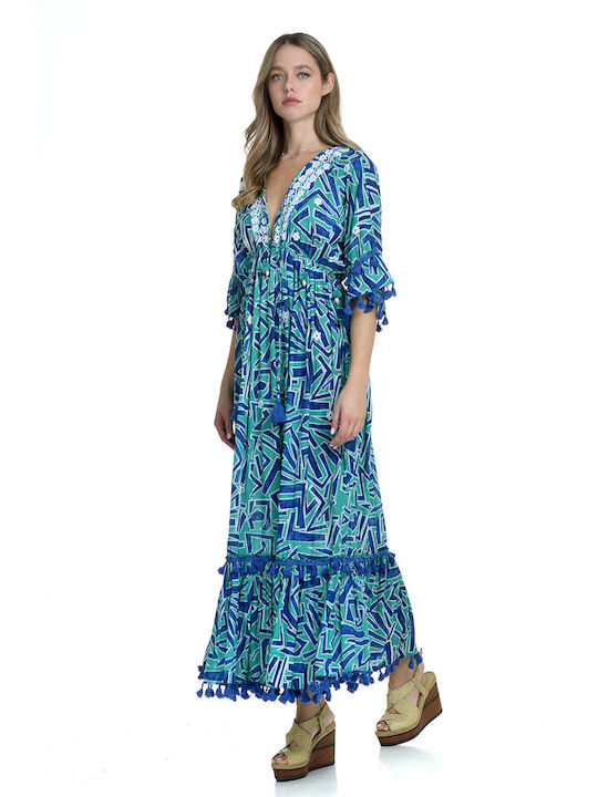 MiandMi Dress with Ruffle Green - Blue