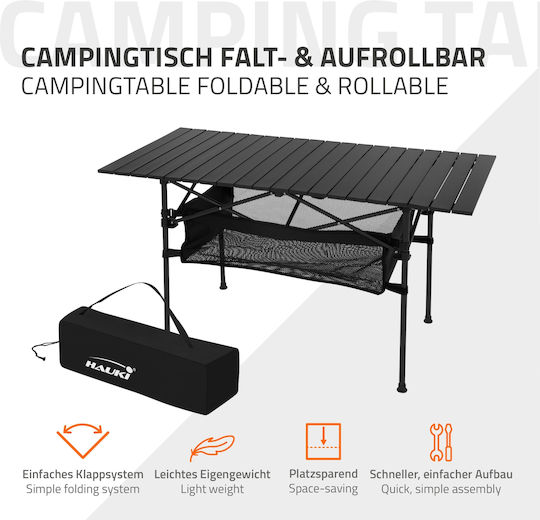 Hauki Table Aluminum for Camping Foldable 118x55x64.5cm Black