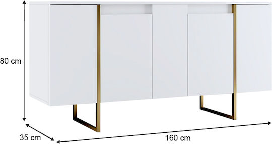 Μπουφές Luxe Ξύλινος Λευκό - Χρυσό 160x35x80cm
