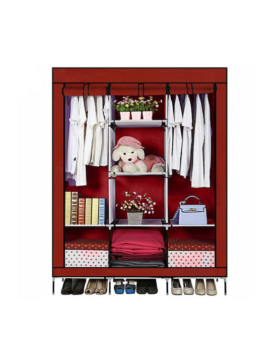 1014 Stoffkleiderschrank mit Reißverschluss und Regalen in Rot Farbe 130x45x175cm 102834