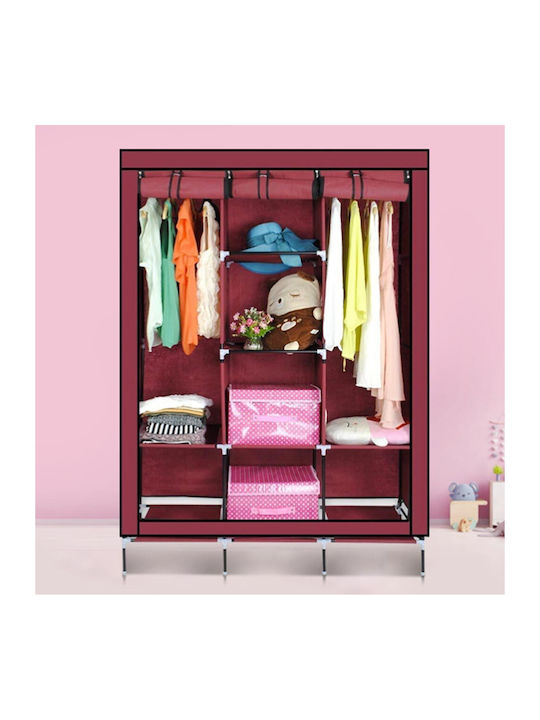 1014 Fabric Wardrobe with Zipper and Shelves in Red Color 130x45x175cm
