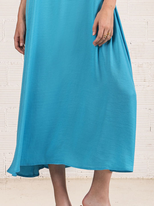 Moutaki Midi Abendkleid Satin Sky Blue