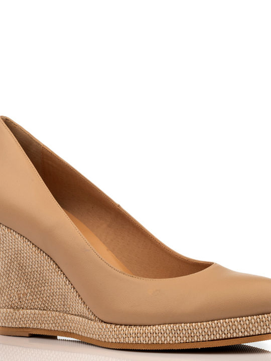 Avvento Women's Leather Closed Toe Platforms Beige