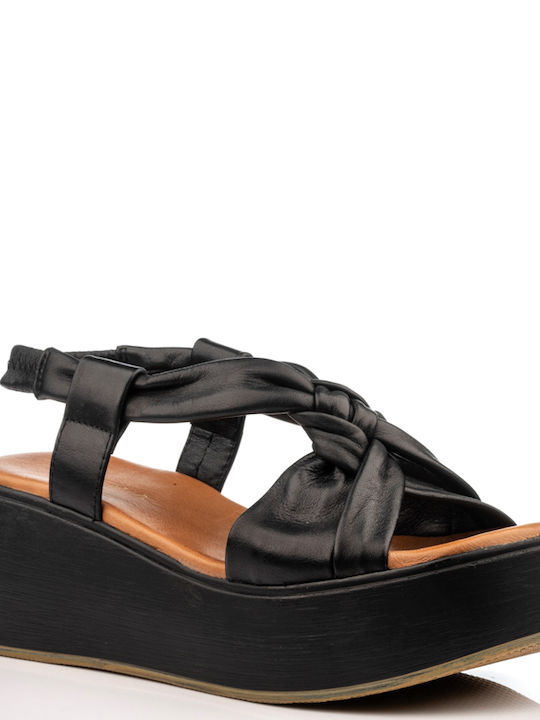 A.NI.MA Women's Leather Ankle Strap Platforms Black