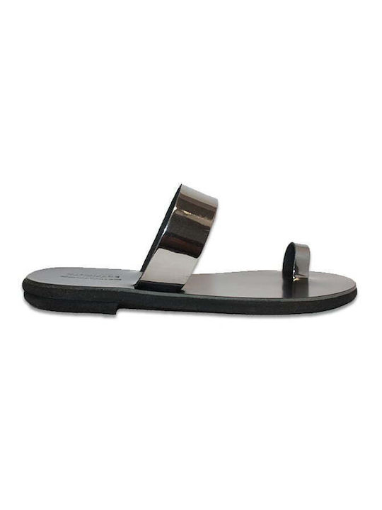 Women's leather sandal in black nickel-black color