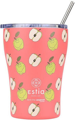 Estia Coffee Mug Save The Aegean Glas Thermosflasche Rostfreier Stahl BPA-frei APPLE ODYSSEY 350ml mit Stroh