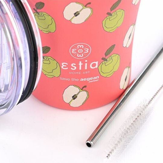 Estia Coffee Mug Save the Aegean Recyclable Thermos Glass Stainless Steel BPA Free 350ml Apple Odyssey with Straw