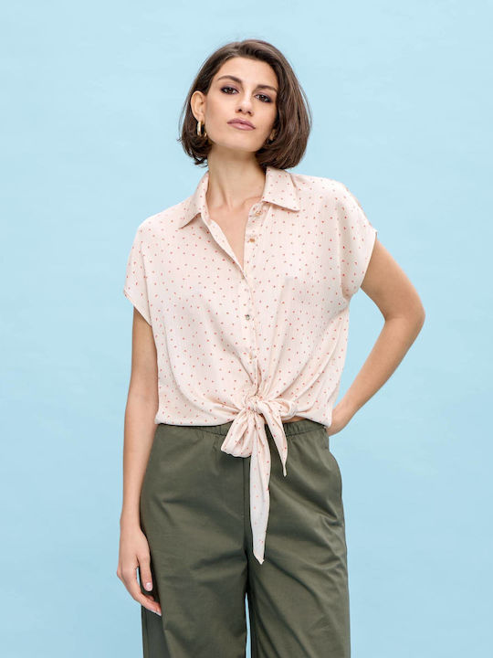 Passager Women's Satin Short Sleeve Shirt Beige