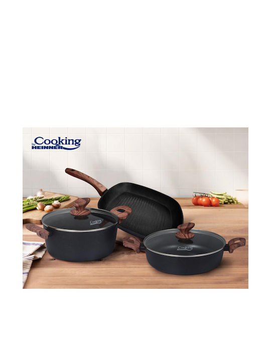 Heinner Cookware Set of Aluminum with Non-stick Coating Black 5pcs