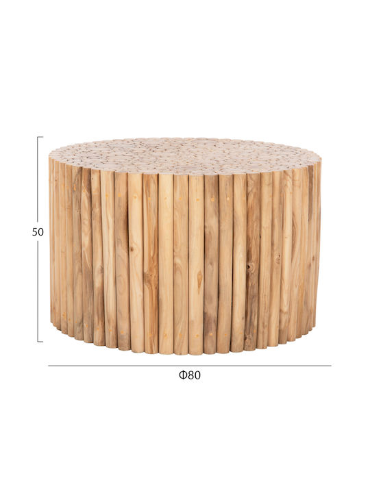 Round Central Coffee Table Cooter Made of Solid Wood Branches Teak-Natural W80xL80xH50cm
