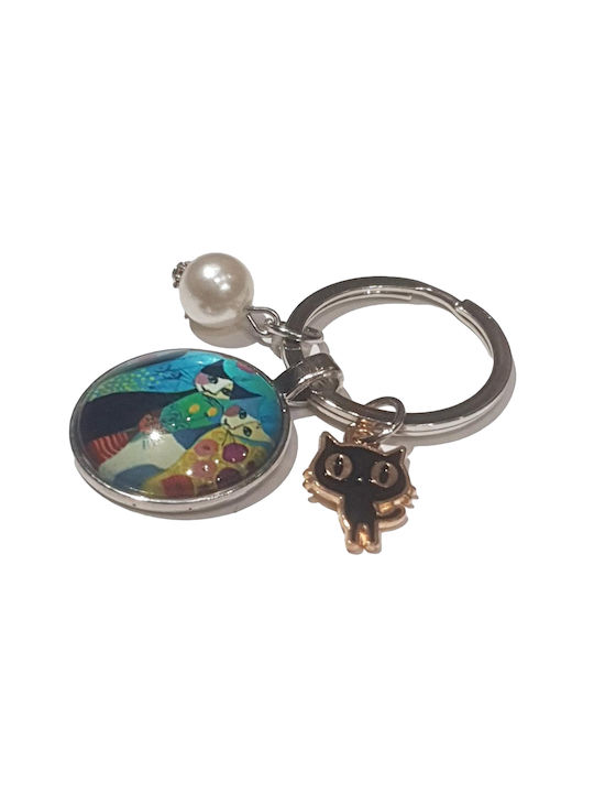 Keyring Art "Cats Beauty" Metal and Liquid Glass