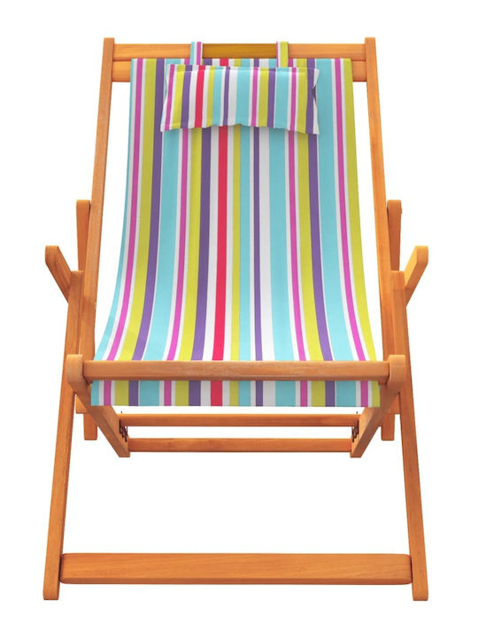 Deckchairs Wooden with Multicolour Fabric 2pcs 60x112x81cm