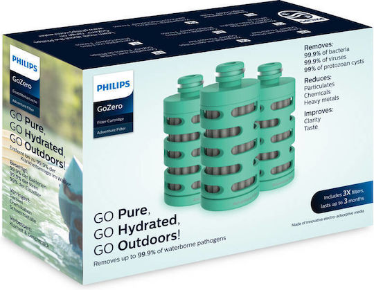 Philips Water Filter Replacement for Bottle made of Activated Carbon GoZero 3pcs