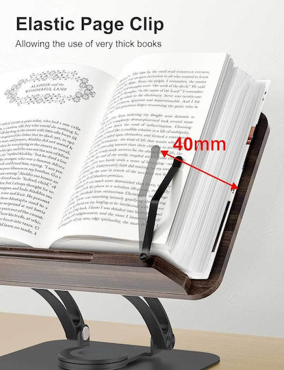 Suport de citit Tounee Rs03b reglabil și rotativ 360°, stabil, pentru cărți de rețete, caiete de gătit, muzică, pictură și cititul de tablete, cu clip lateral pentru pagini și pliere ușoară pentru depozitare, negru