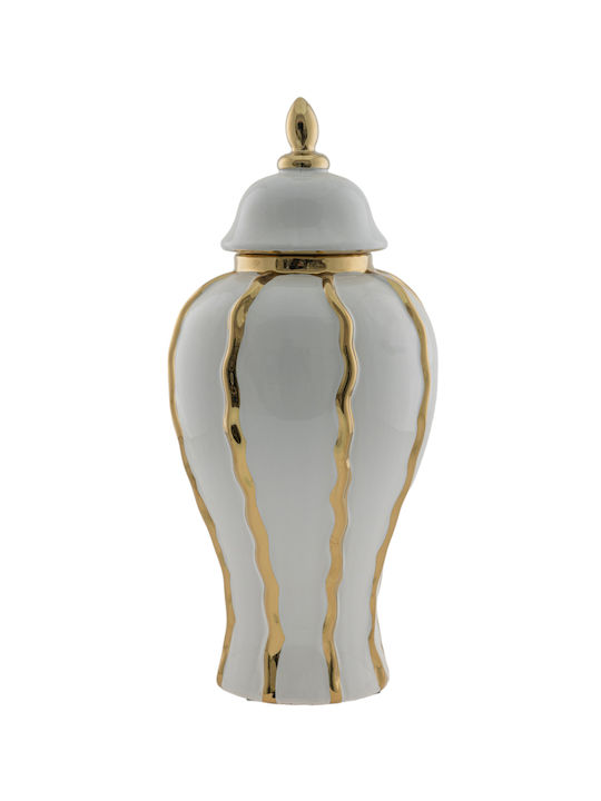 Zen Kollektion Dekorative Keramikvase Weiß mit Goldstreifen Φ22x45cm 49733