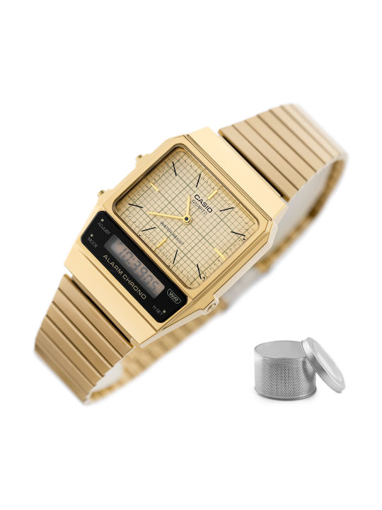 Casio Αναλογικό/Ψηφιακό Ανδρικό Ρολόι 32mm Μπαταρίας με Χρυσό Μεταλλικό Μπρασελέ