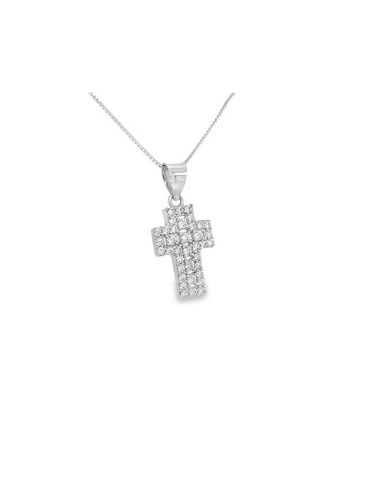 Xryseio Damen Weißgold Kreuz 14K mit Kette