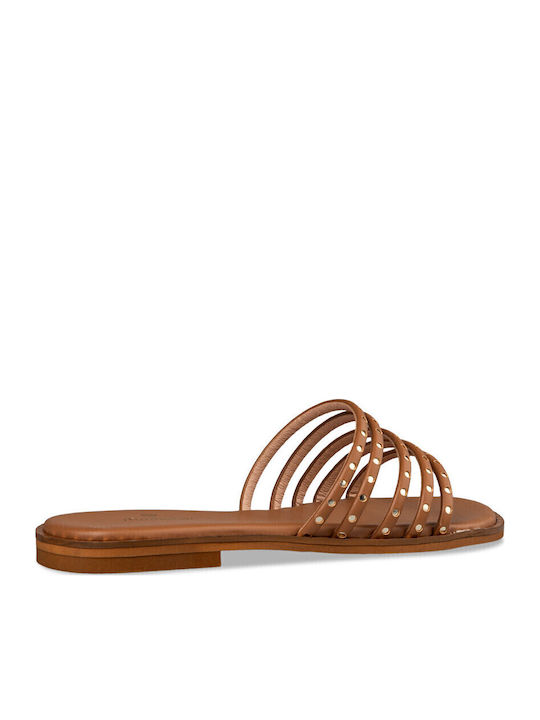 Leather Women's Flat Sandals in Brown Color