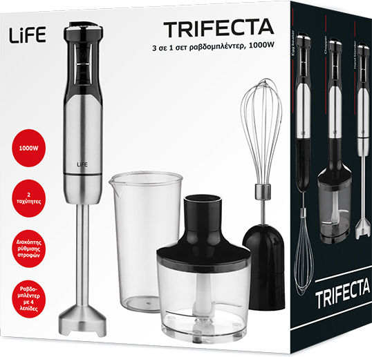 Life Trifecta Ραβδομπλέντερ με Ανοξείδωτη Ράβδο 1000W Ασημί