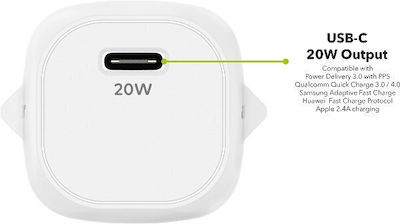 AlzaPower Charger Without Cable and Cable USB-C 20W Power Delivery / Quick Charge 2.0 / Quick Charge 3.0 White