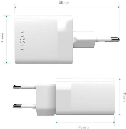 Fixed Φορτιστής Χωρίς Καλώδιο με Θύρα USB-A και Θύρα USB-C 45W Power Delivery Λευκός (Charge Mini S)