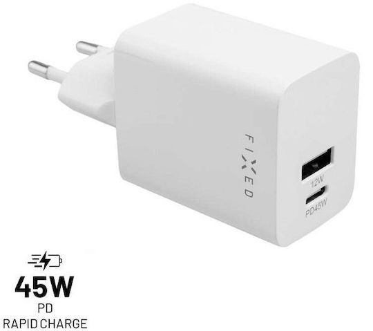 Fixed Φορτιστής Χωρίς Καλώδιο με Θύρα USB-A και Θύρα USB-C 45W Power Delivery Λευκός (Charge Mini S)