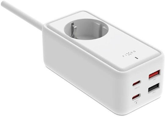 Fixed База За Зареждане GaN С 2 USB-A Изходни Порта И 2 USB-C Изходни Порта И Кабел USB-C 65W Power Delivery Quick Charge 3.0 В Бял Цвят (FIXCS65-3-WH)