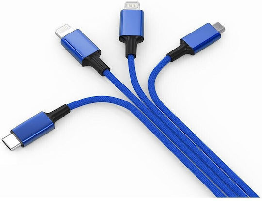 Smrter Hydra Elite 6in1 Braided USB to Lightning / Type-C / micro USB Cable Μπλε 1m