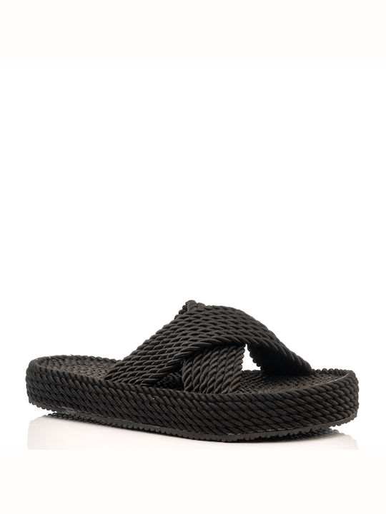 A.NI.MA Women's Flat Sandals Flatforms in Black Color