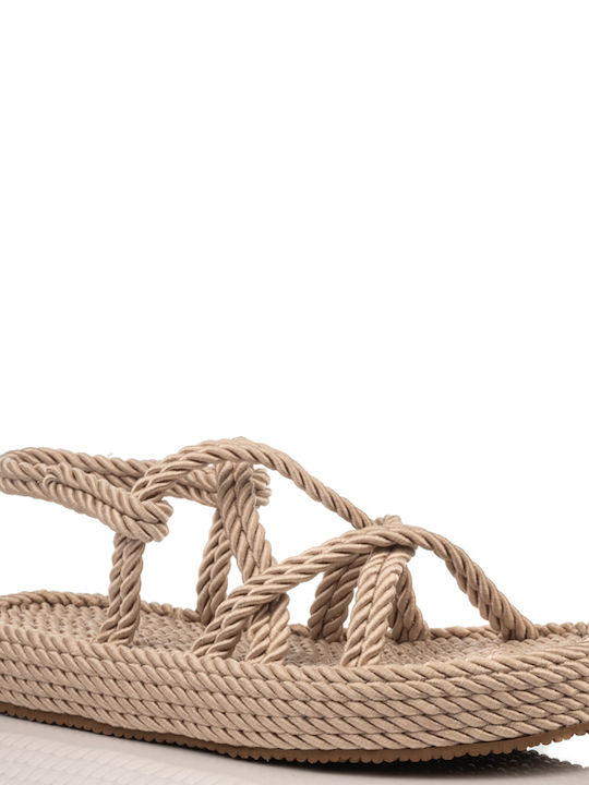 A.NI.MA Women's Flat Sandals with Strap Flatforms in Beige Color