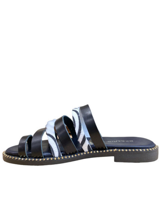 Leather Women's Flat Sandals in Black Color