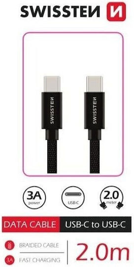 Swissten Textile Regular USB 2.0 Cablu USB-C bărbătesc - USB-C Negru 2m (71528201)