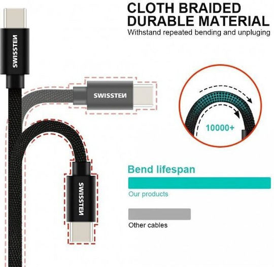 Swissten Textile Regular USB 2.0 Cablu USB-C bărbătesc - USB-C Negru 2m (71528201)