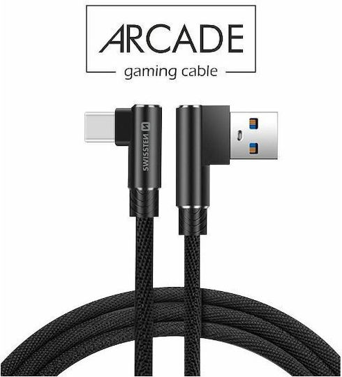 Swissten Textile USB 2.0 Cable USB-C male - USB-A Μαύρο 1.2m