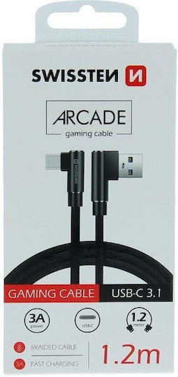 Swissten Textile USB 2.0 Cable USB-C male - USB-A Μαύρο 1.2m