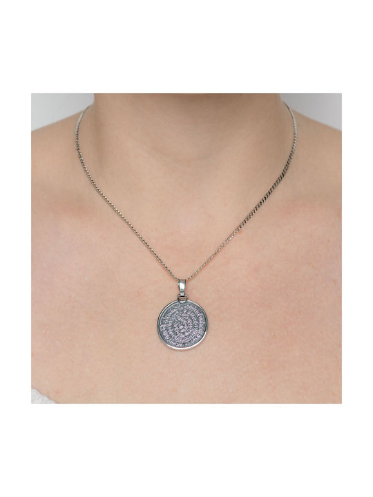 Silver pendant Phaistos disc with a 27mm wreath