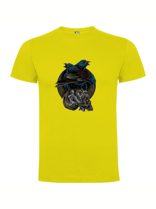 iLovePrints Deathly Crow Illustration T-shirt Yellow