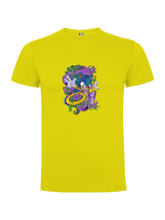 iLovePrints Blue Sonic Illustration T-shirt Yellow