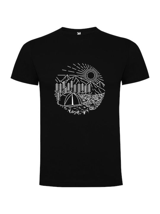 iLovePrints Mountain Tent Illustration T-shirt Black